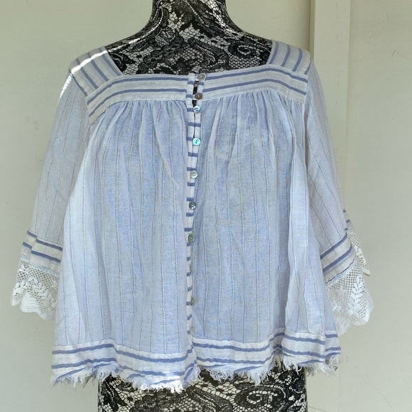 Free People cream crop top with colorful threads. Size medium. - Picture 1 of 9